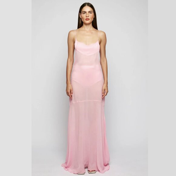 SWF Two Piece Sheer Slip Spaghetti Strap Maxi Dress In Carnation Pink Size XS - Picture 1 of 14
